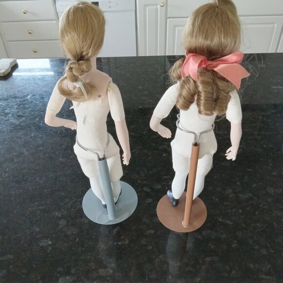 15" Vintage Bisque Dress-Up Sister Dolls with stands - Picture 13 of 13